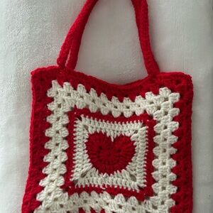 Hand Crafted Red and Cream Heart Tote